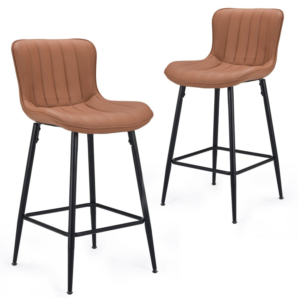 HomeRoots Set of Two Contemporary Black Faux Leather Counter-Height Bar Chairs with Metal Frame Support 719670