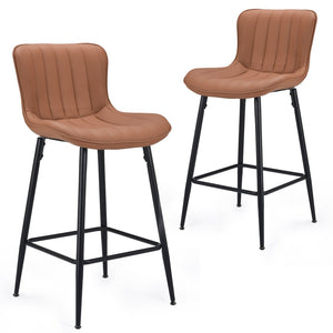 HomeRoots Set of Two Contemporary Black Faux Leather Counter-Height Bar Chairs with Metal Frame Support 719670