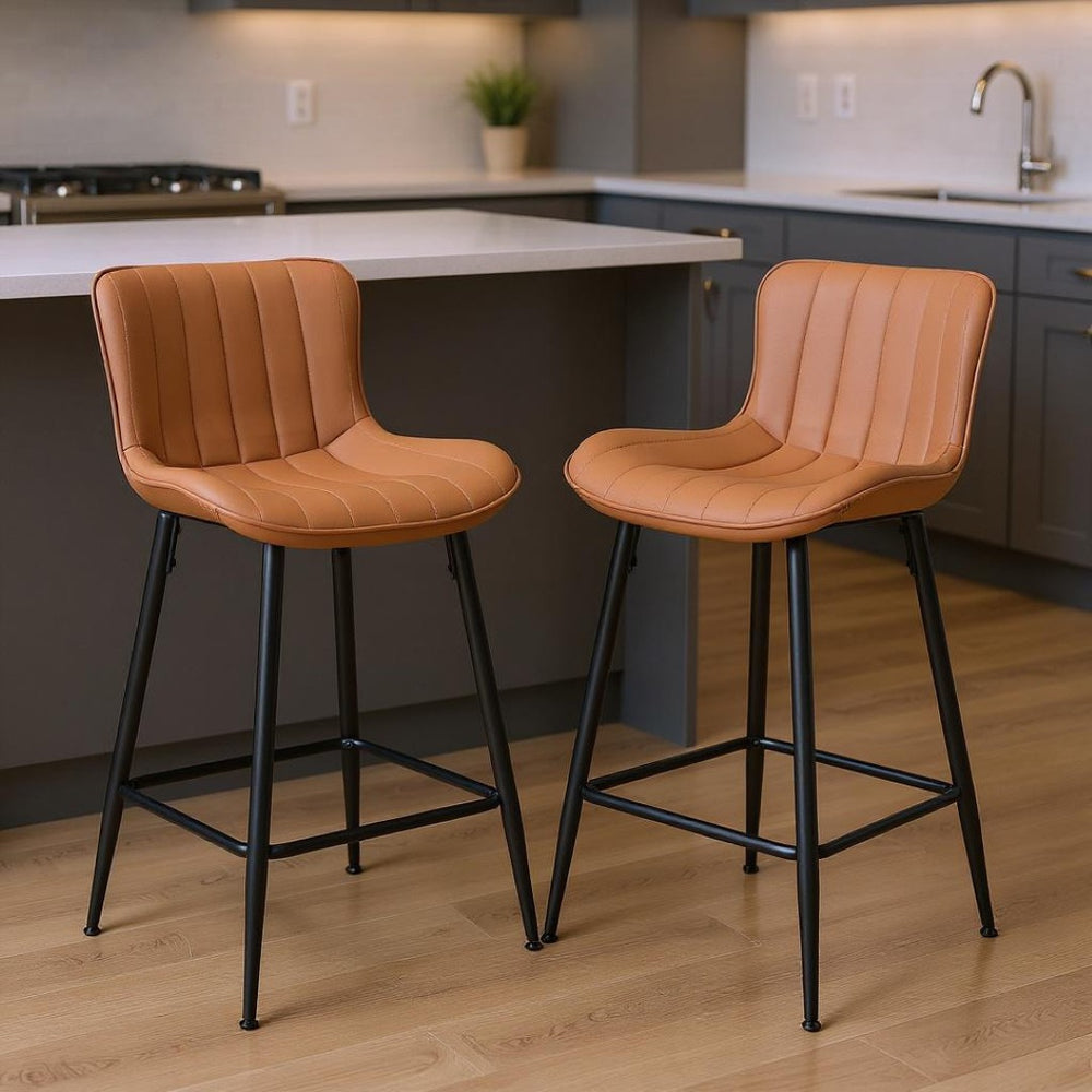 HomeRoots Set of Two Contemporary Black Faux Leather Counter-Height Bar Chairs with Metal Frame Support 719670