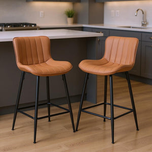 HomeRoots Set of Two Contemporary Black Faux Leather Counter-Height Bar Chairs with Metal Frame Support 719670