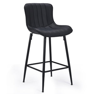 HomeRoots Set of Two Stylish Gray Faux Leather Bar Chairs with Black Metal Base for Modern Spaces 719671
