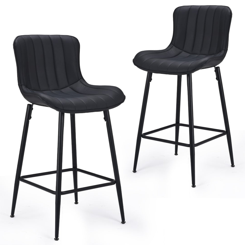 HomeRoots Set of Two Stylish Gray Faux Leather Bar Chairs with Black Metal Base for Modern Spaces 719671