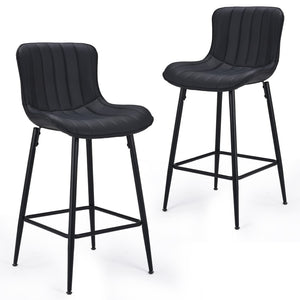 HomeRoots Set of Two Stylish Gray Faux Leather Bar Chairs with Black Metal Base for Modern Spaces 719671
