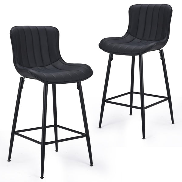 HomeRoots Set of Two Stylish Gray Faux Leather Bar Chairs with Black Metal Base for Modern Spaces 719671