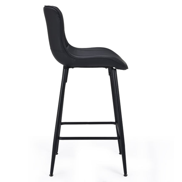 HomeRoots Set of Two Stylish Gray Faux Leather Bar Chairs with Black Metal Base for Modern Spaces 719671