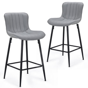 Set of Two Stylish Gray Faux Leather Bar Chairs with Black Metal Base for Modern Spaces