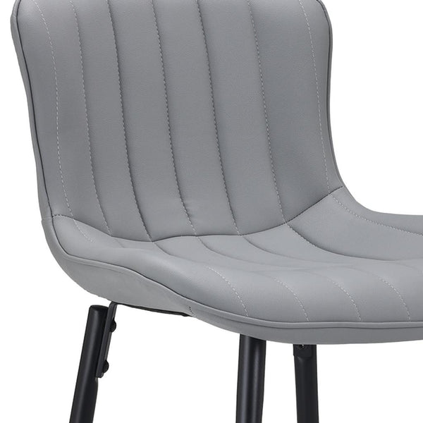 Set of Two Stylish Gray Faux Leather Bar Chairs with Black Metal Base for Modern Spaces