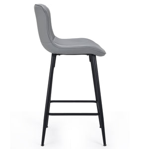 Set of Two Stylish Gray Faux Leather Bar Chairs with Black Metal Base for Modern Spaces