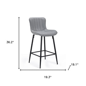 Set of Two Stylish Gray Faux Leather Bar Chairs with Black Metal Base for Modern Spaces