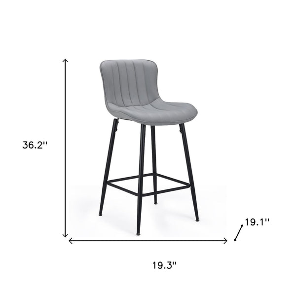 Set of Two Stylish Gray Faux Leather Bar Chairs with Black Metal Base for Modern Spaces