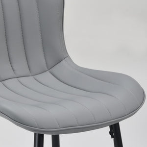 Set of Two Stylish Gray Faux Leather Bar Chairs with Black Metal Base for Modern Spaces