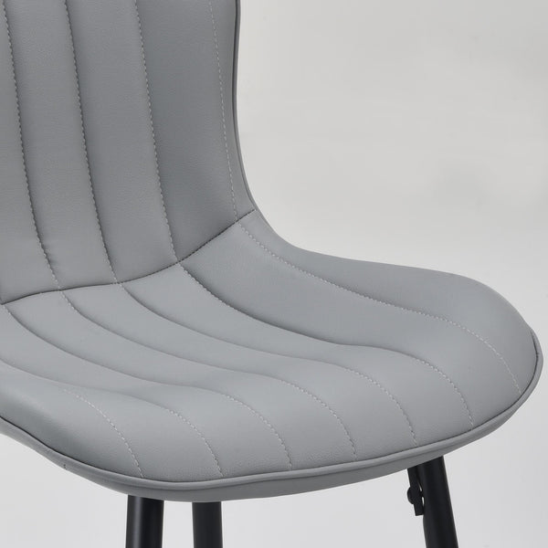 Set of Two Stylish Gray Faux Leather Bar Chairs with Black Metal Base for Modern Spaces
