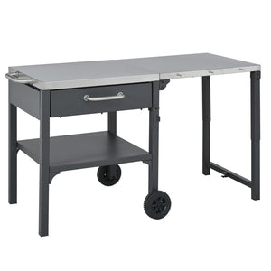English Elm Outdoor Bbq Prep Cart Rolling Stainless Steel Grill Station with Foldable Work Surface Gray N719P407403E