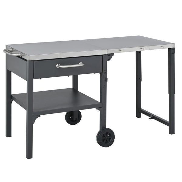 English Elm Outdoor Bbq Prep Cart Rolling Stainless Steel Grill Station with Foldable Work Surface Gray N719P407403E