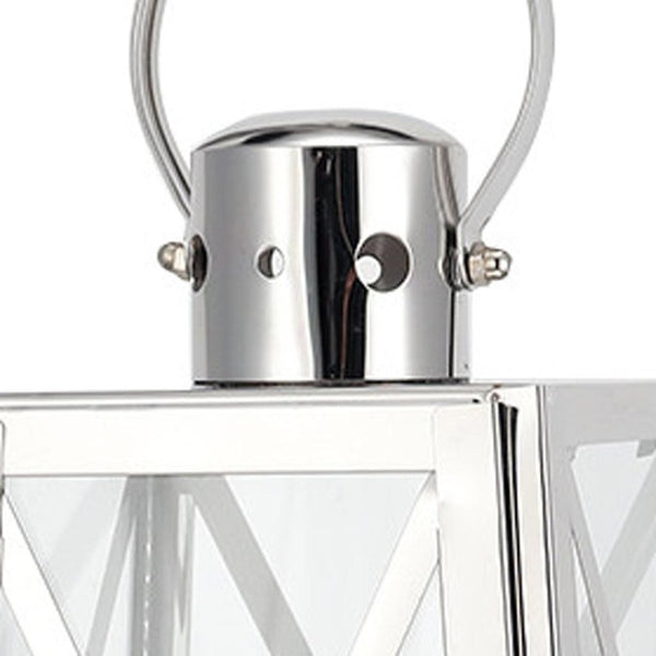 HomeRoots Set of Two Elegant Clear & White Glass Lantern Candle Holders – Modern Farmhouse Decor for Any Space 719758