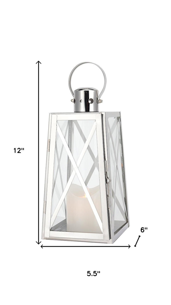 HomeRoots Set of Two Elegant Clear & White Glass Lantern Candle Holders – Modern Farmhouse Decor for Any Space 719758