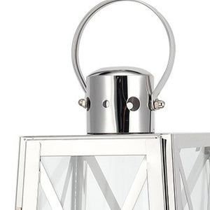 HomeRoots Set of Two Elegant Clear & White Glass Lantern Candle Holders – Modern Farmhouse Decor for Any Space 719758