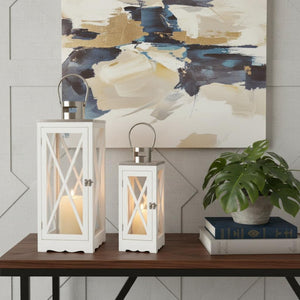 HomeRoots Set of Three Elegant Glass & Gold Lantern Candle Holders for Stylish Home Decor & Events 719759