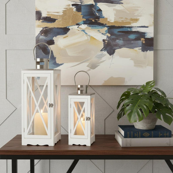 HomeRoots Set of Three Elegant Glass & Gold Lantern Candle Holders for Stylish Home Decor & Events 719759