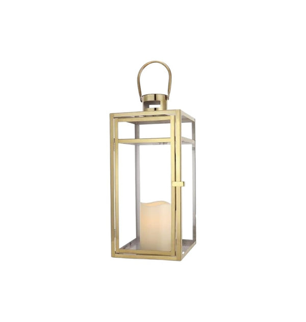 HomeRoots Set of Three Modern Glass & Stainless Steel Lantern Candle Holders for Stylish Home Décor & Gifts 719760