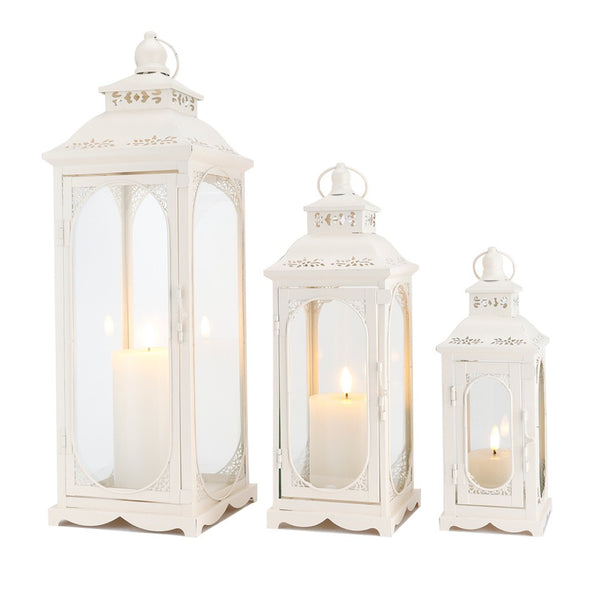 HomeRoots Set of Three Vintage-Inspired Glass and Metal Lantern Candle Holders for Elegant Home Decor 719763