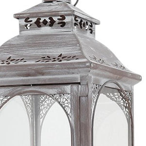 HomeRoots Set of Three Rustic Glass and Stainless Steel Lantern Candle Holders for Cozy Ambiance and Style 719764