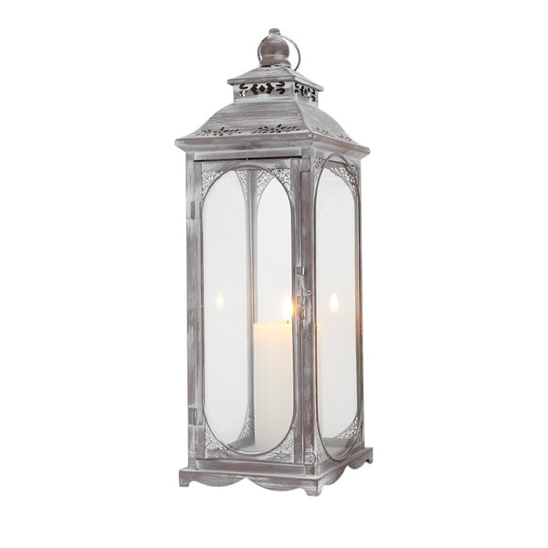 HomeRoots Set of Three Rustic Glass and Stainless Steel Lantern Candle Holders for Cozy Ambiance and Style 719764