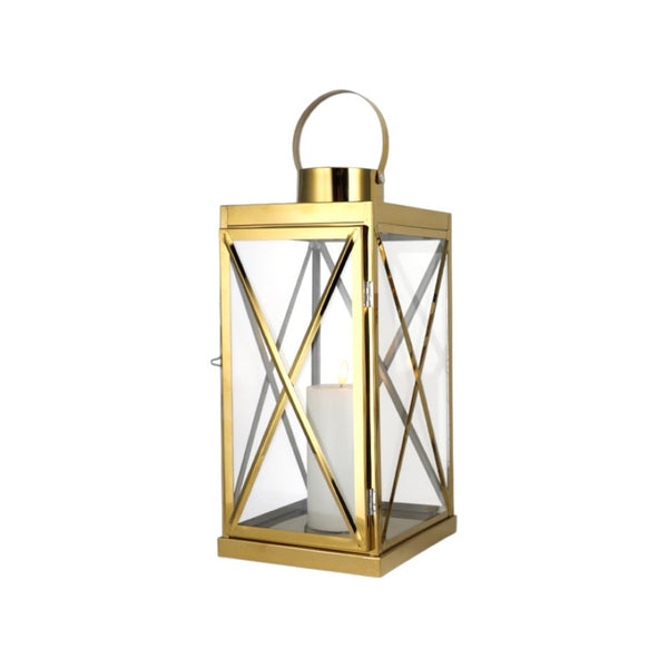 HomeRoots Set of Three Elegant Glass & Stainless Steel Lantern Candle Holders for Modern Home Decor Style 719766
