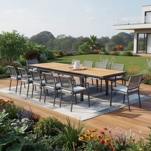 13 Piece Solid Wood Dining Set with Twelve Chairs for Large Farmhouse Gatherings and Entertaining