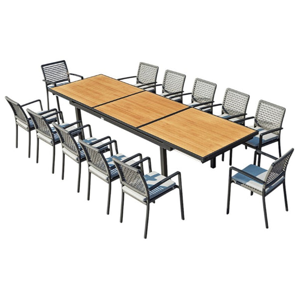 13 Piece Solid Wood Dining Set with Twelve Chairs for Large Farmhouse Gatherings and Entertaining