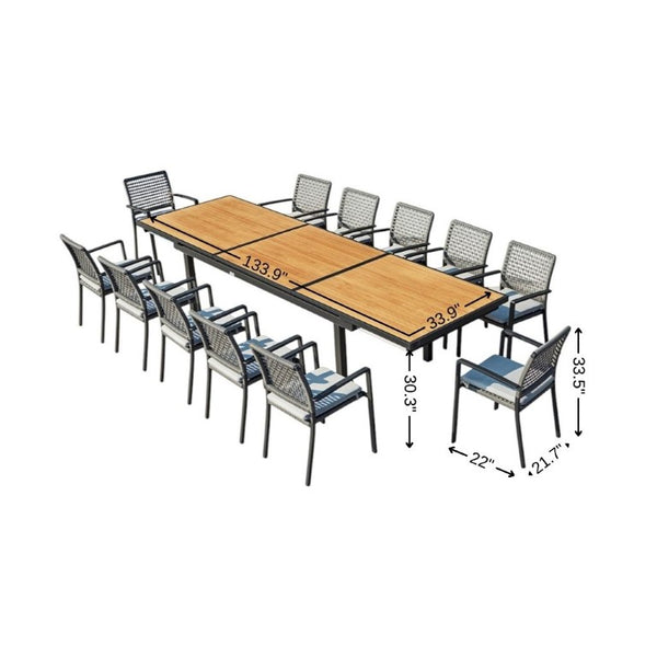 13 Piece Solid Wood Dining Set with Twelve Chairs for Large Farmhouse Gatherings and Entertaining