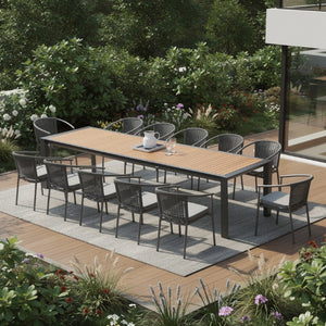 13 Piece Solid Wood Dining Set with Twelve Chairs for Large Farmhouse Gatherings and Entertaining