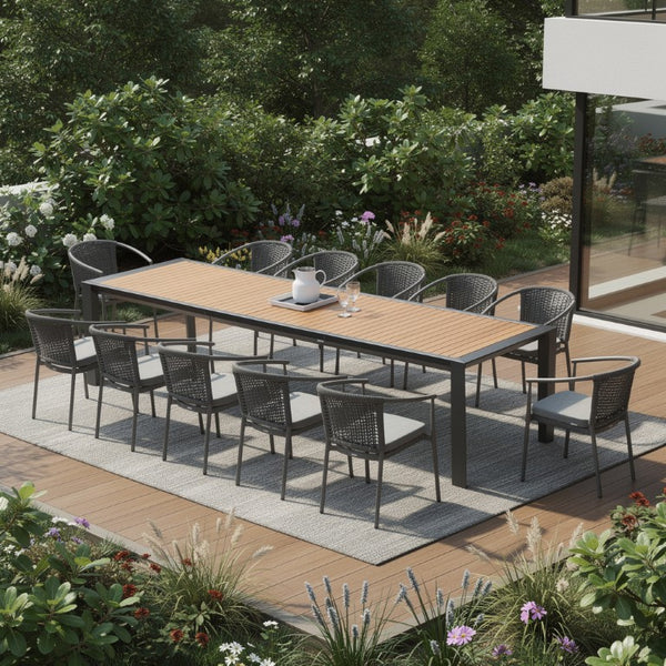 13 Piece Solid Wood Dining Set with Twelve Chairs for Large Farmhouse Gatherings and Entertaining