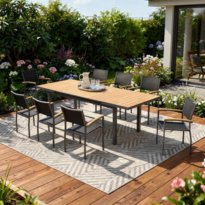 Nine Piece Durable Plastic Patio Dining Set Seats Eight for Outdoor Entertaining