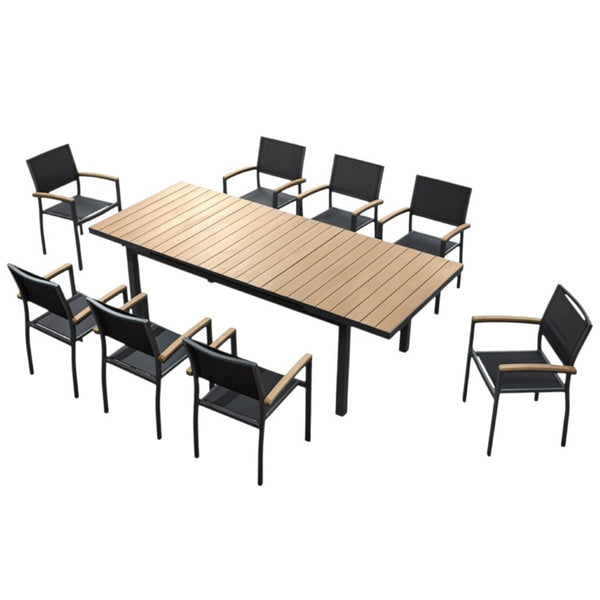 HomeRoots Nine Piece Durable Plastic Patio Dining Set Seats Eight for Outdoor Entertaining 719776