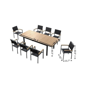 Nine Piece Durable Plastic Patio Dining Set Seats Eight for Outdoor Entertaining