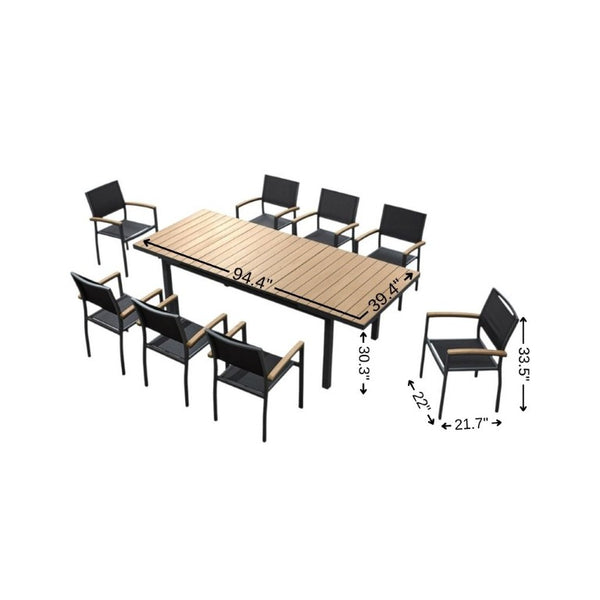 Nine Piece Durable Plastic Patio Dining Set Seats Eight for Outdoor Entertaining