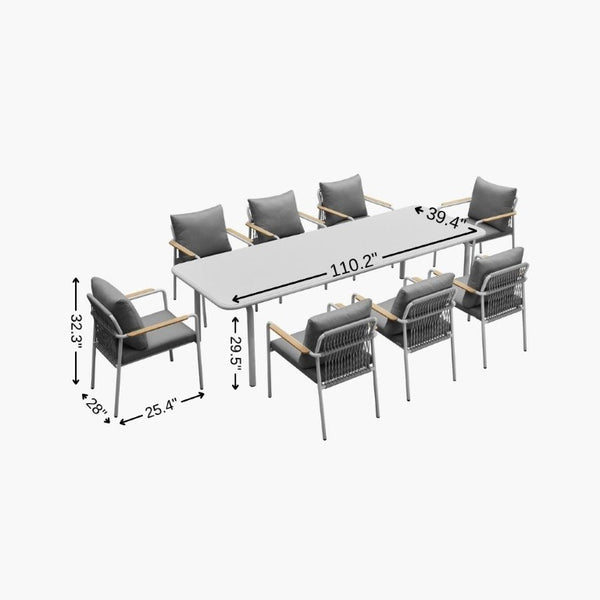 Nine Piece Metal Dining Set with Eight Chairs for Modern Industrial Kitchen Entertaining