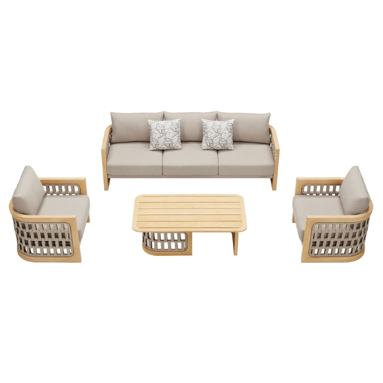 HomeRoots Four Piece Outdoor Patio Furniture Set with Durable Weather Resistant Almond Finish 719787