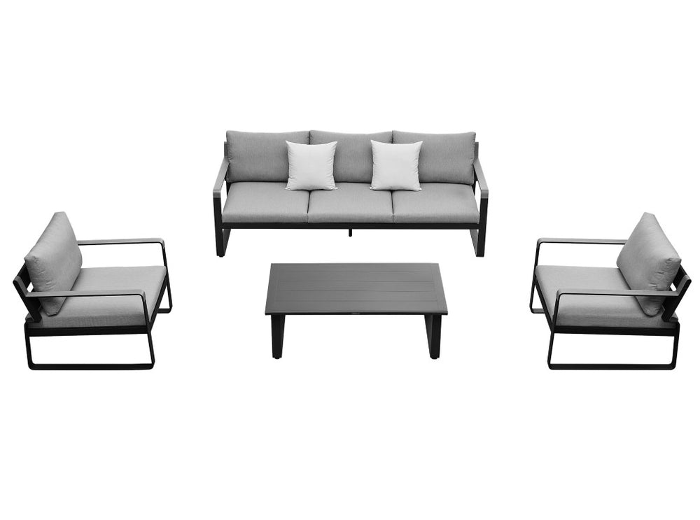 HomeRoots Four Piece Metal Outdoor Patio Dining Set with Bistro Table for Stylish Backyard Entertaining Black 73" W x 27.6" H x 32.7" D 719789