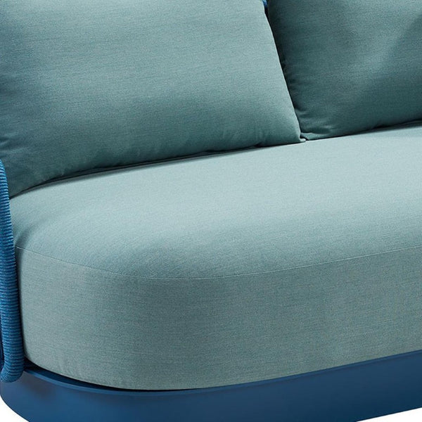 73 Inch Outdoor Metal Sofa in Forest Green with Decorative Accent Pillows Included