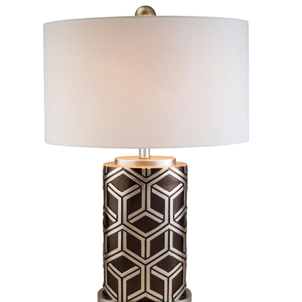 English Elm 29.5" Polyresin Table Lamp with Chestnut Geometric Weave Finish, Oval White Fabric Shade, UL Listed Brown B072116202