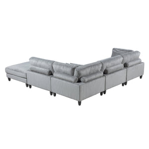 English Elm 5pc Modular Sectional Sofa Set in Corduroy Upholstery with Ottoman & Accent Pillows, Modern Luxe Gray 40 L x 40 W x 13.5 H B011S01560