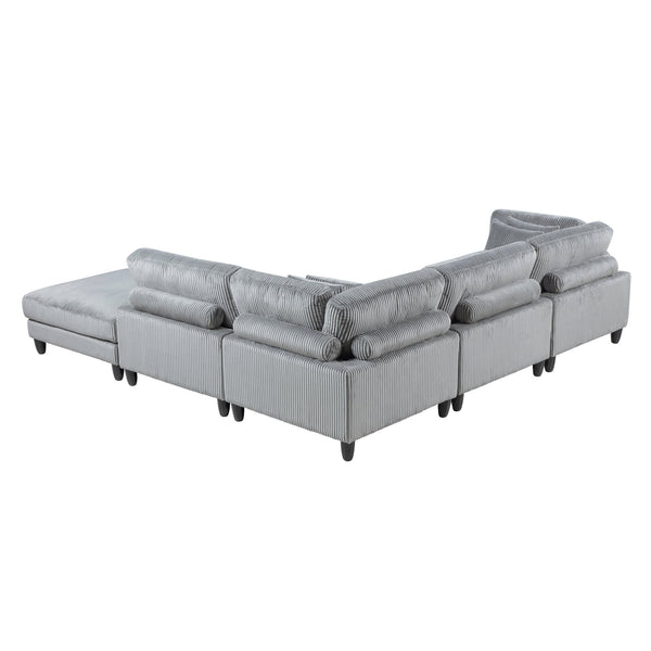 English Elm 5pc Modular Sectional Sofa Set in Corduroy Upholstery with Ottoman & Accent Pillows, Modern Luxe Gray 40 L x 40 W x 13.5 H B011S01560