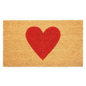HomeRoots 36" Eco-Friendly Coir Door Mat with Charming Heart Motif for Year-Round Welcoming Appeal Red 36" x 72" 719802
