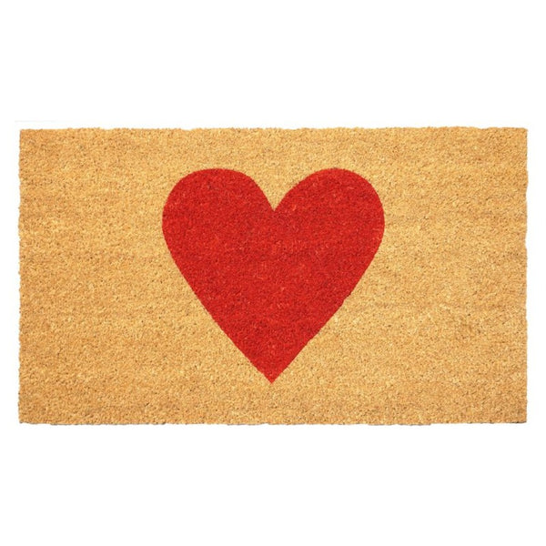 HomeRoots 36" Eco-Friendly Coir Door Mat with Charming Heart Motif for Year-Round Welcoming Appeal Red 36" x 72" 719802