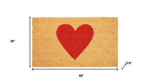 HomeRoots 36" Eco-Friendly Coir Door Mat with Charming Heart Motif for Year-Round Welcoming Appeal Red 36" x 72" 719802