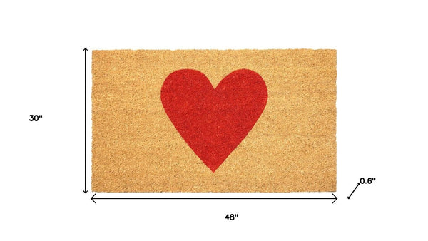 HomeRoots 36" Eco-Friendly Coir Door Mat with Charming Heart Motif for Year-Round Welcoming Appeal Red 36" x 72" 719802