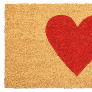 HomeRoots 36" Eco-Friendly Coir Door Mat with Charming Heart Motif for Year-Round Welcoming Appeal Red 36" x 72" 719802
