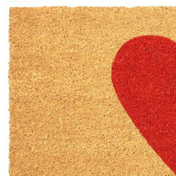 HomeRoots 36" Eco-Friendly Coir Door Mat with Charming Heart Motif for Year-Round Welcoming Appeal Red 36" x 72" 719802